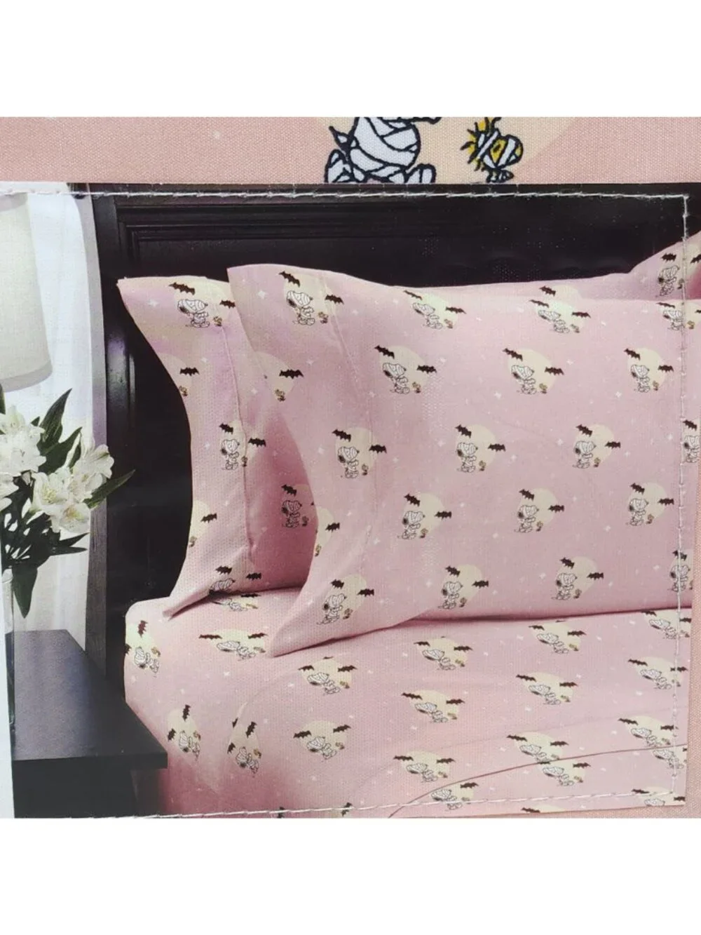 Peanuts Snoopy Full Sheet Set By Berkshire Pink Halloween Bats Ghosts Fall